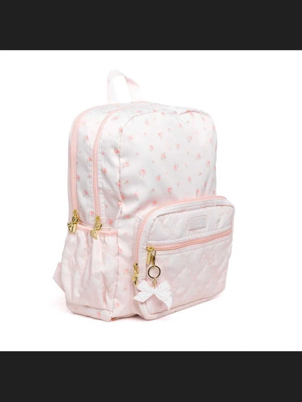 LoveShackFancy Light Pink Quilted Kids Backpack with Bow Charm